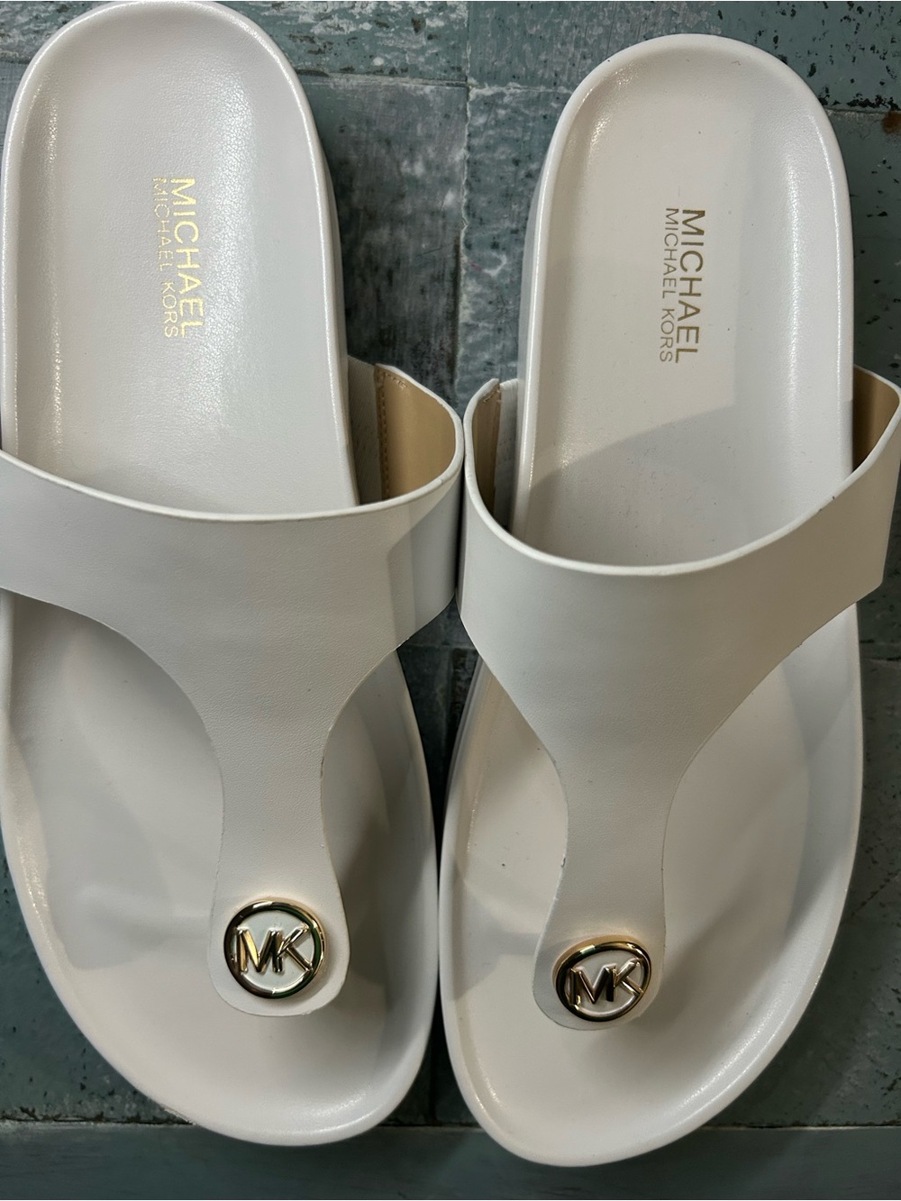 Michael Kors White Logo Toe-Post Slide Sandals